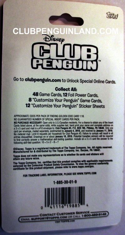 Club Penguin Card-Jitsu Fire Cards Back