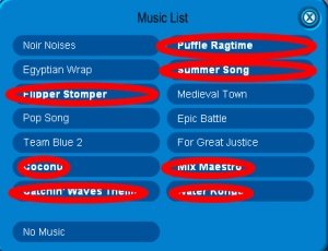 Image of new igloos song list for Club Penguin